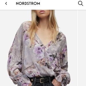 ALLSAINTS Penny Lucia Wrap Front Chiffon Blouse In Storm Grey Msrp $215 NWT